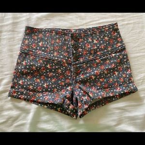 High-Waist Floral Canvas Shorts